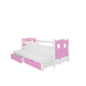 Dětská postel Campos s přistýlkou Rám: Bílá, Čela a šuplíky: Růžová