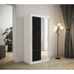 Šatní skříň Abi Tapi 2 Barva korpusu: Bílá, Rozměry: 100 cm, Dveře: Černá koženka