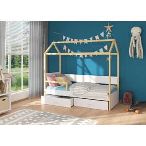 Dětská postel Otello se zábranou Barva korpusu: Bílá, Rozměr: 208 x 97 cm, Rám: Borovice