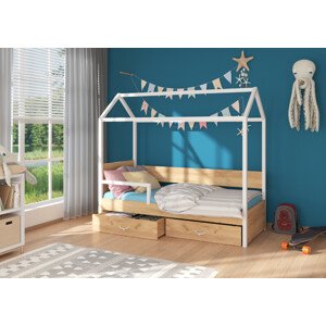 Dětská postel Otello se zábranou Barva korpusu: Bílá, Rozměr: 208 x 97 cm, Rám: Růžová
