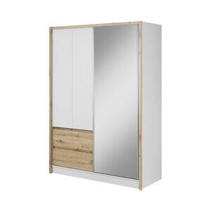 Šatní skříň Sara Barva korpusu: Bílá/Dub sonoma, Rozměry: 130 cm, Dveře: Zrcadlo