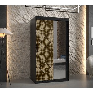 Šatní skříň Abi Kair 2 Barva korpusu: Černá, Rozměry: 100 cm, Dveře: Kair + zrcadlo