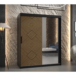 Šatní skříň Abi Kair 2 Barva korpusu: Černá, Rozměry: 150 cm, Dveře: Kair + zrcadlo