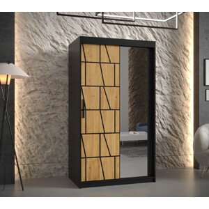 Šatní skříň Abi Lima 2 Barva korpusu: Černá, Rozměry: 100 cm, Dveře: Lima + zrcadlo