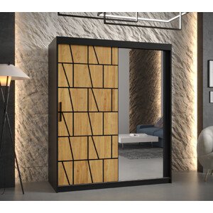 Šatní skříň Abi Lima 2 Barva korpusu: Černá, Rozměry: 150 cm, Dveře: Lima + zrcadlo