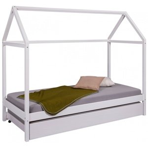 Domečková postel i z masivu 90x200cm se zásuvkou sully - bílá