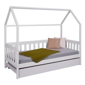 Domečková postel ii z masivu 90x200cm se zásuvkou sully - bílá
