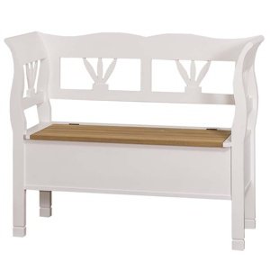 Dřevěná lavice s úložným prostorem honey, bílá - dubový sedák - p002
